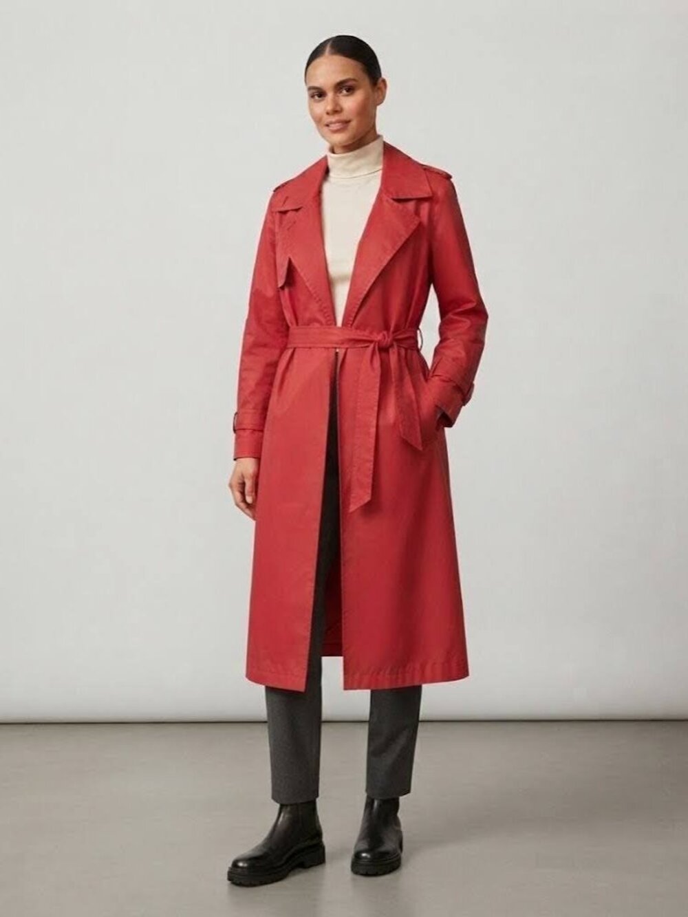 London Fog Women's Vintage Size 12 Red Belted Button Front Trench Coat - Picture 16 of 16
